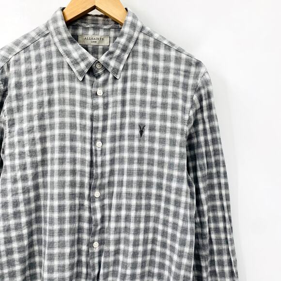 All Saints Gray Culto Gingham Button Down - Picture 2 of 8